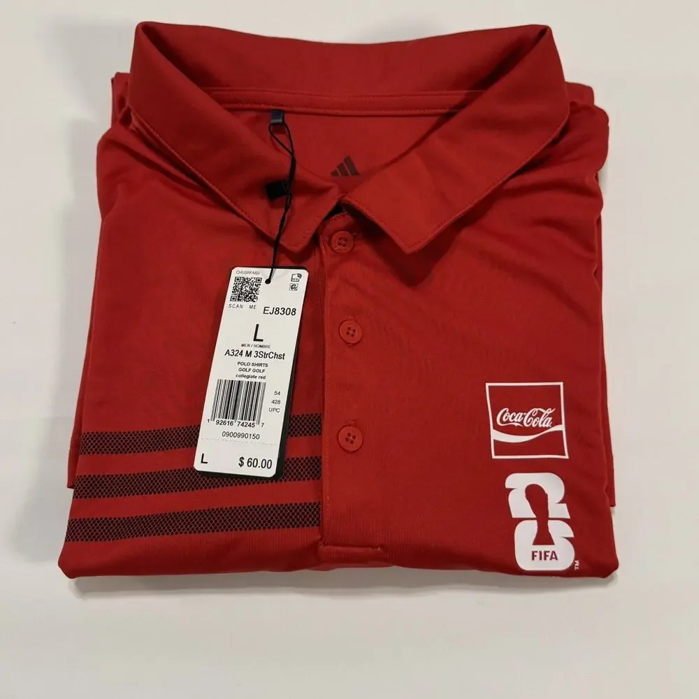 adidas FIFA Coca-Cola Logo Red Polo Shirt Men's L Short Sleeve New With Tags